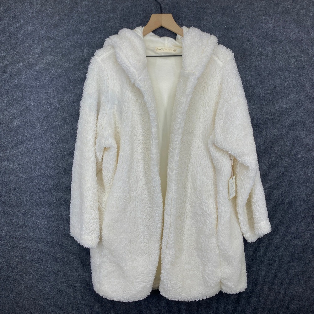 Fair Haven Cream White Sherpa Teddy Hooded Open Front Coat 2XL NEW